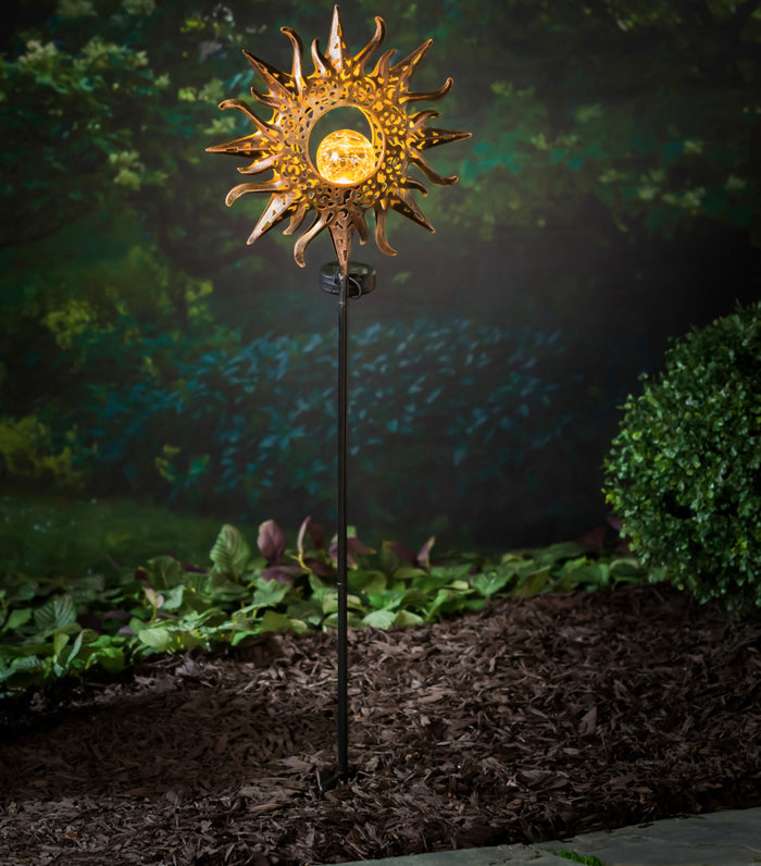 29" Solar Garden Stake, Sun OR Moon with Glass Crackle Ball