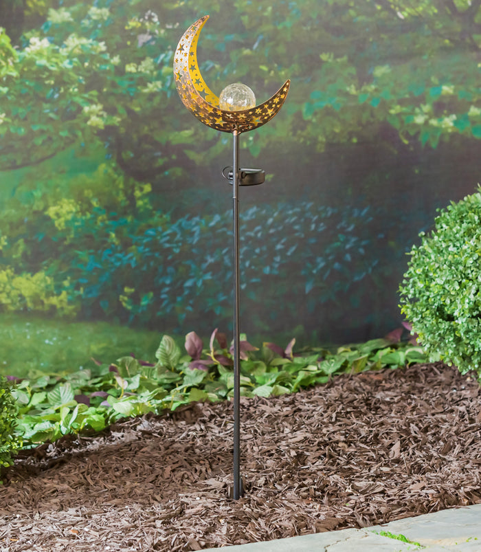 29" Solar Garden Stake, Sun OR Moon with Glass Crackle Ball