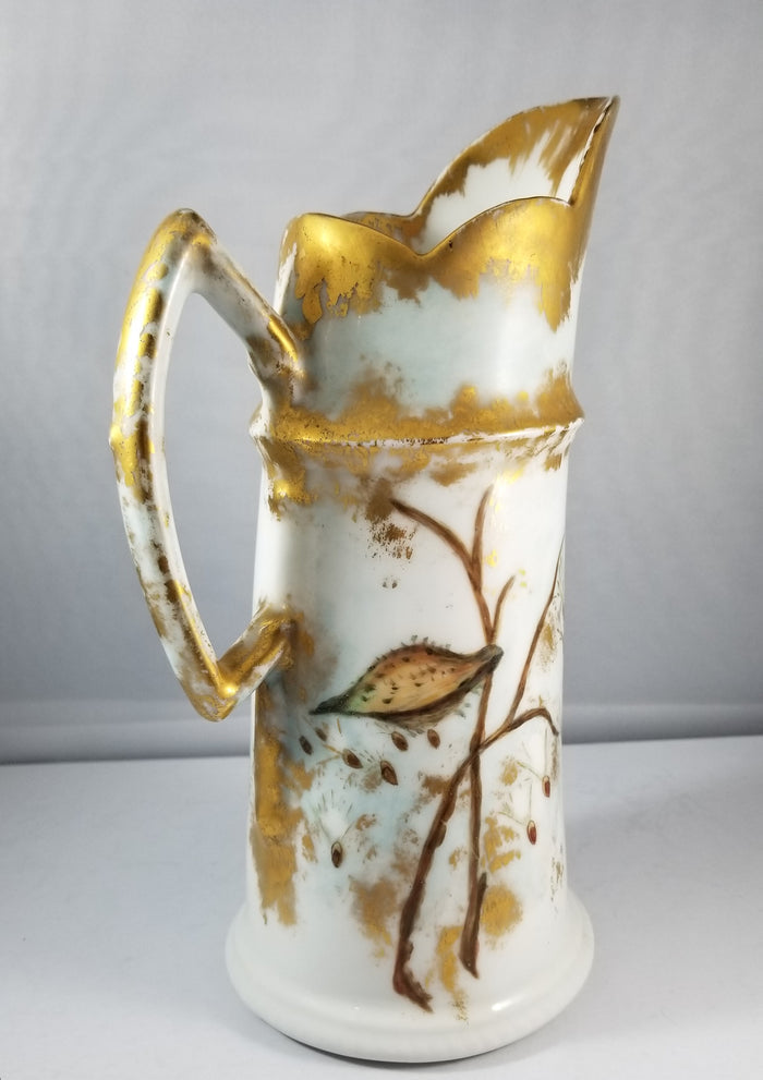 Antique T&V Limoges French Porcelain Tankard Pitcher | Hand Painted Thistle Jug Vase
