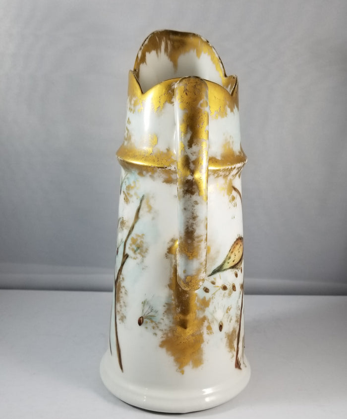 Antique T&V Limoges French Porcelain Tankard Pitcher | Hand Painted Thistle Jug Vase