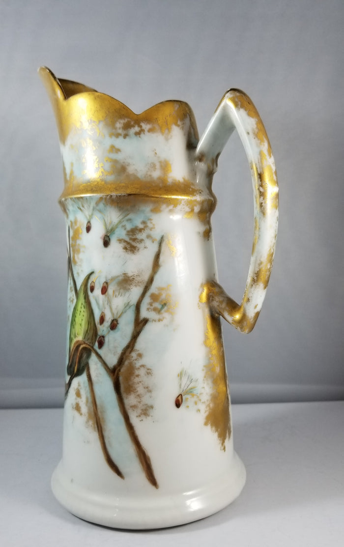 Antique T&V Limoges French Porcelain Tankard Pitcher | Hand Painted Thistle Jug Vase