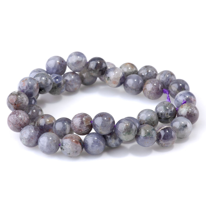 This is a Dakota Stones 10mm Bloody Iolite Gemstone strand with A grade round beads in 15-16 inch strand.