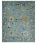 Blue and Gray Vibrant colorful Hand knotted Oushak Wool Area Rug