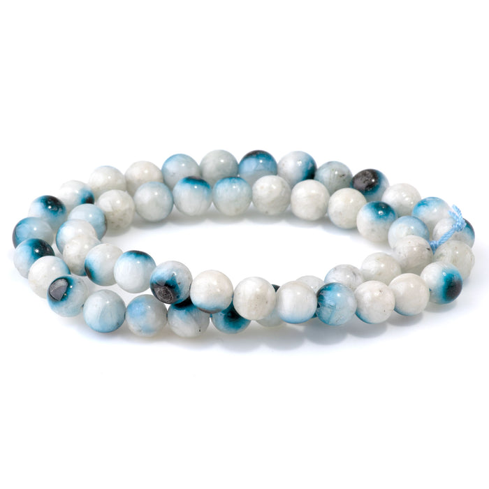 This is a Dakota Stones 8mm Blue Ice Glaciertite Gemstone strand with A grade round beads in 15-16 inch strand.