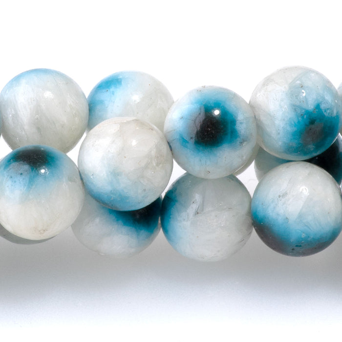 This is a Dakota Stones 8mm Blue Ice Glaciertite Gemstone strand with A grade round beads in 15-16 inch strand.