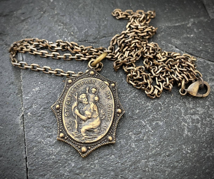 Brass St Christopher Men's Necklace: 20"