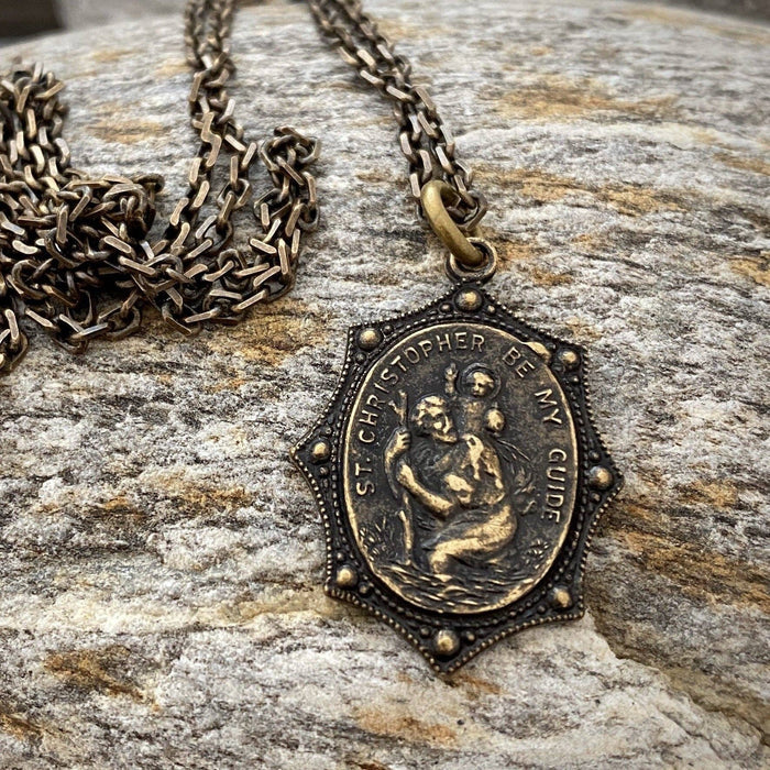 Brass St Christopher Men's Necklace: 20"