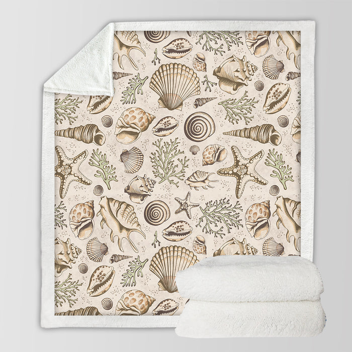 Brown Seashells Bedspread Blanket