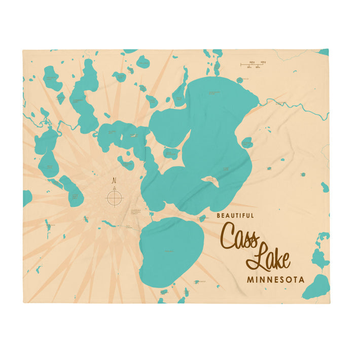 Cass Lake Minnesota Map Throw Blanket