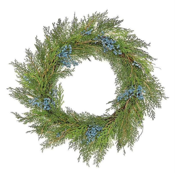 Cedar & Berry Wreath, 22", Green/blue