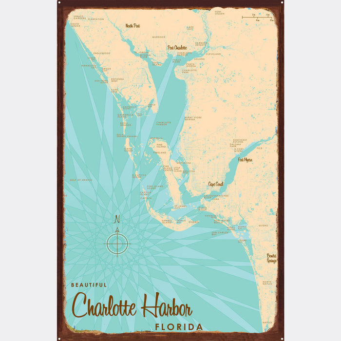Charlotte Harbor Florida, Rustic Metal Sign Map Art