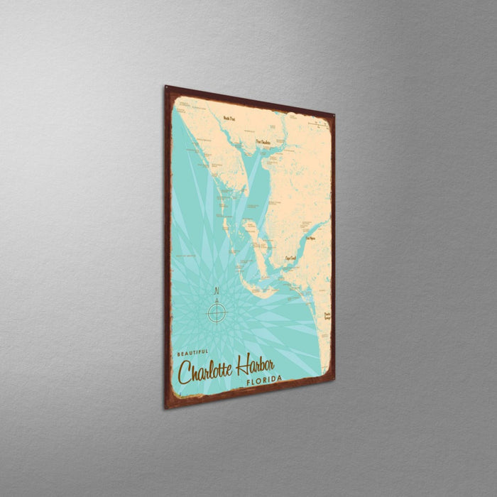 Charlotte Harbor Florida, Rustic Metal Sign Map Art