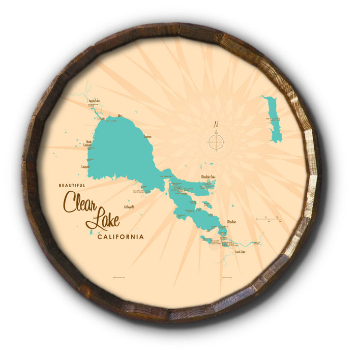 Clear Lake California, Barrel End Map Art