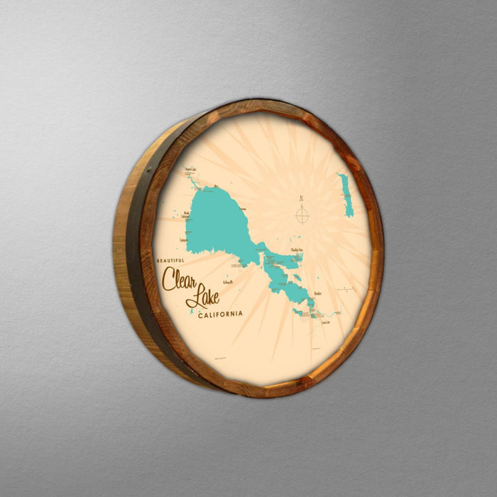 Clear Lake California, Barrel End Map Art