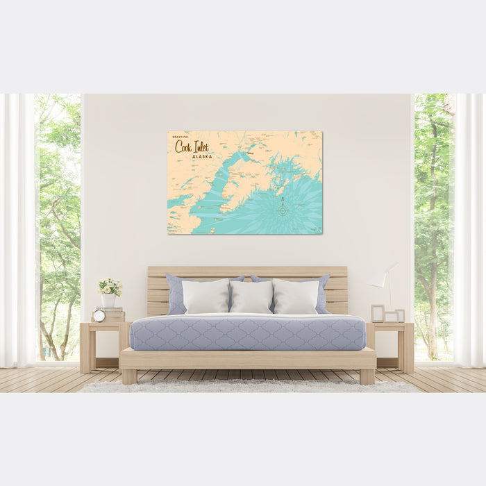 Cook Inlet Alaska, Metal Sign Map Art