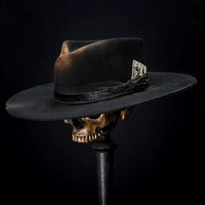 Distressed Fedora Featuring Rope and Playing Card