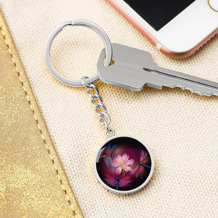 Dragonflies and Lotus Keychain