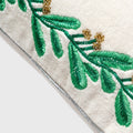 Embroidered Mistletoe Velvet Decorative Pillow in Cream by Joanna Buchanan — 20″ × 10″