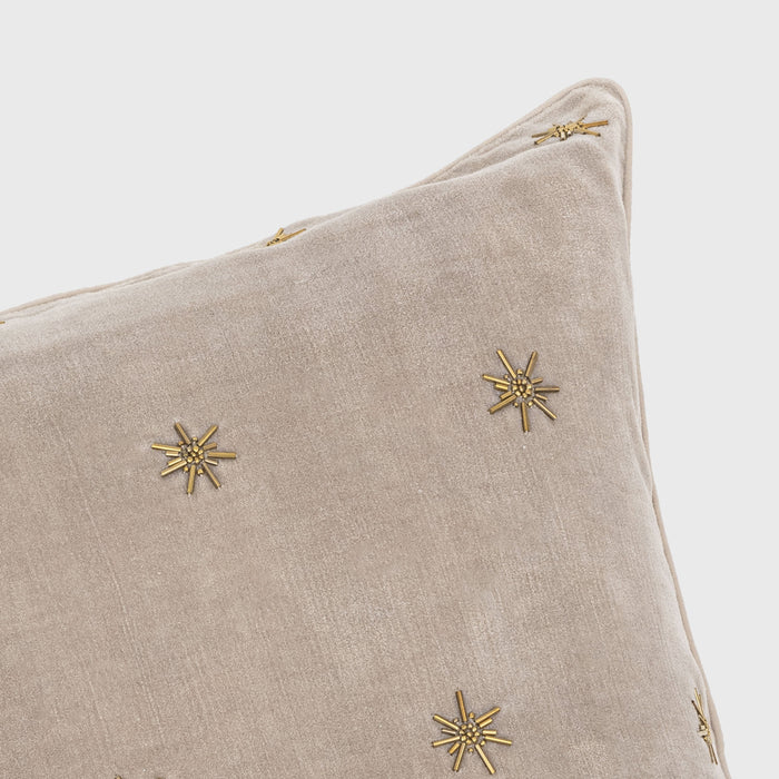 Embroidered Star Velvet Decorative Pillow in Taupe by Joanna Buchanan — 20″ × 20″