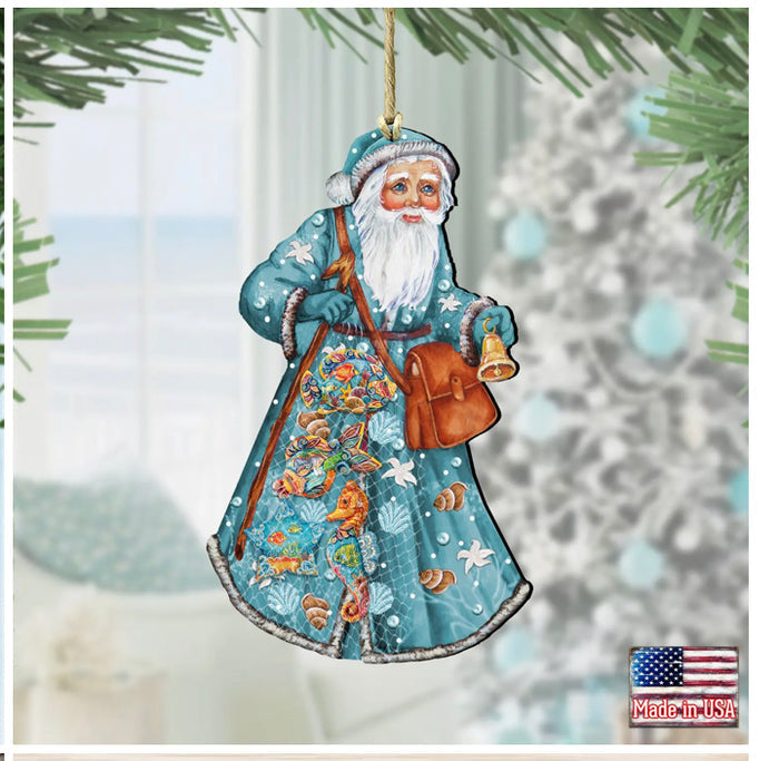 FISHERMAN Santa Wood Christmas Ornament G. DeBrekht Holiday