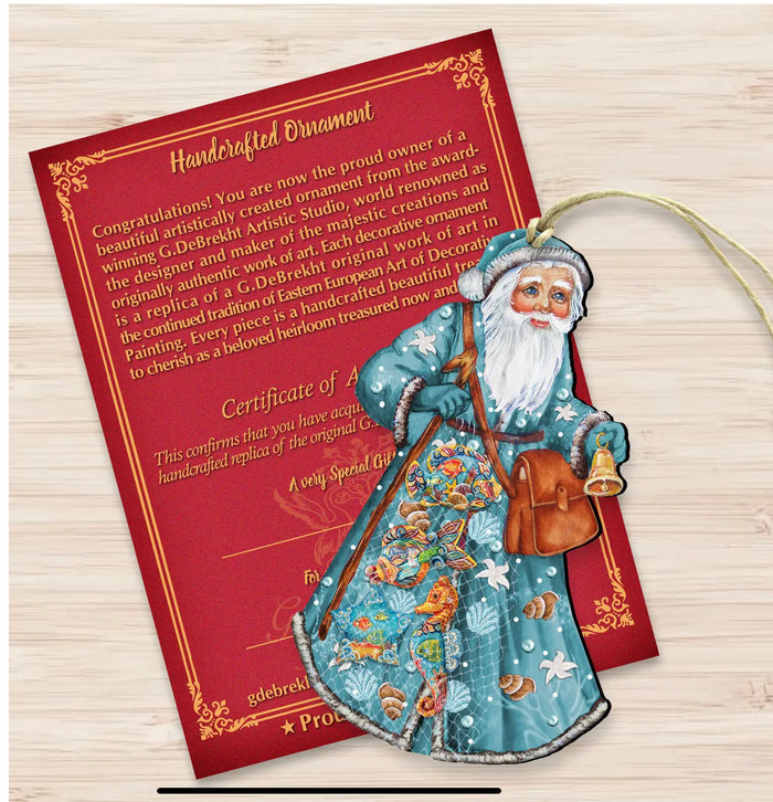 FISHERMAN Santa Wood Christmas Ornament G. DeBrekht Holiday