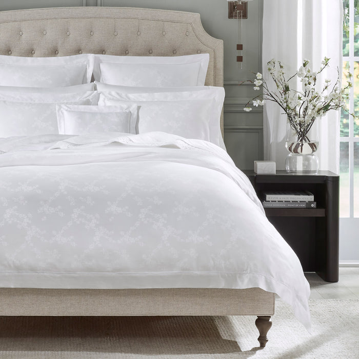 Sferra White Sateen Jacquard Natura Sheets, Duvet Cover and Shams
