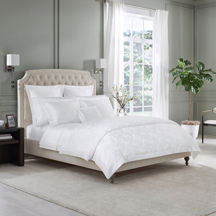 Sferra White Sateen Jacquard Natura Sheets, Duvet Cover and Shams