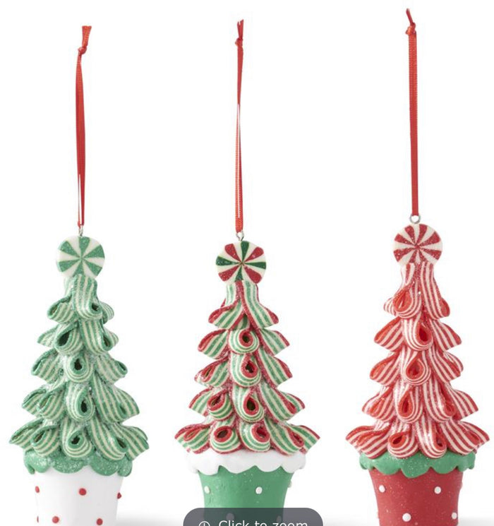 GREEN & RED RIBBON CANDY TREE ORNAMENTS - 3 Styles