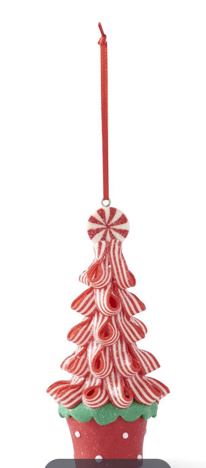 GREEN & RED RIBBON CANDY TREE ORNAMENTS - 3 Styles