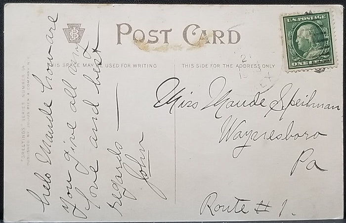 Greetings Postcard Art Nouveau Woman Portrait with Greetings Series 94 Julius Bien Pub