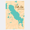 Gull Lake Michigan, Lake Map Art Print