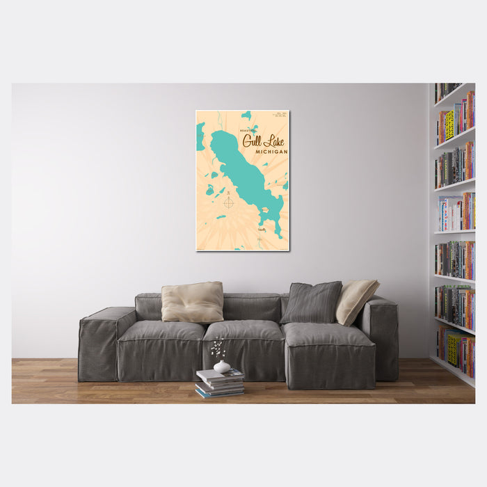 Gull Lake Michigan, Lake Map Art Print