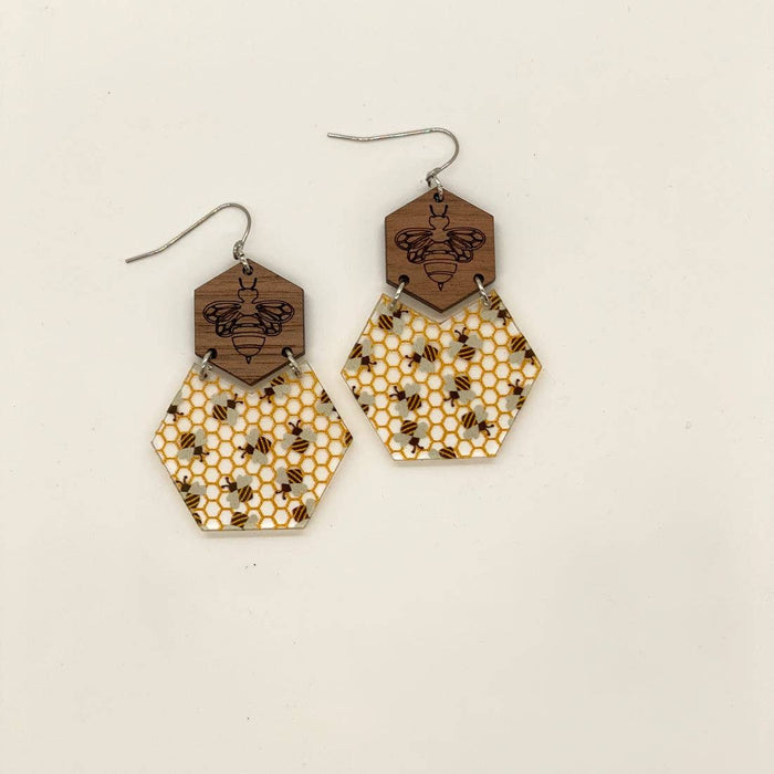 Holly and Liz - Bees and Wood Hexagon Drops