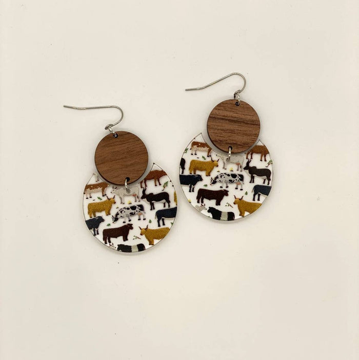 Holly and Liz - Cows and Wood Circle Drops