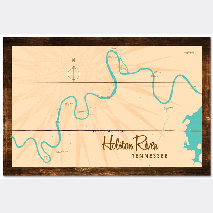 Holston River Tennessee, Lake Map Rustic Wood Sign