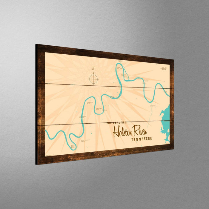Holston River Tennessee, Lake Map Rustic Wood Sign