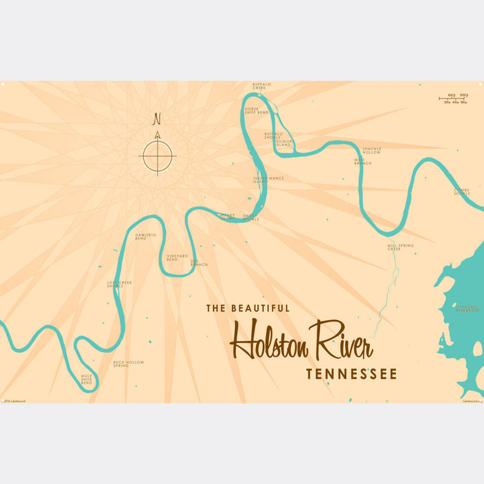 Holston River Tennessee, Metal Sign Map Art