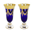 Side angle view of Interglass Italy blue crystal champagne flute showing vintage silhouette and stem detail