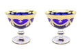 Side view of Interglass Italy vintage blue crystal compote showing stem and bowl profile