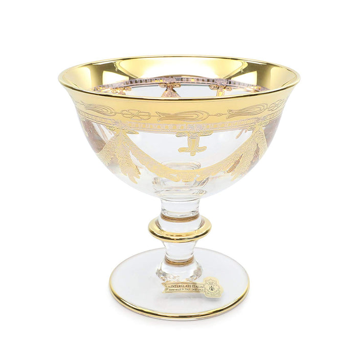 Interglass Italy crystal compote serving bowl on stem with 24-karat gold accents, clear vintage design