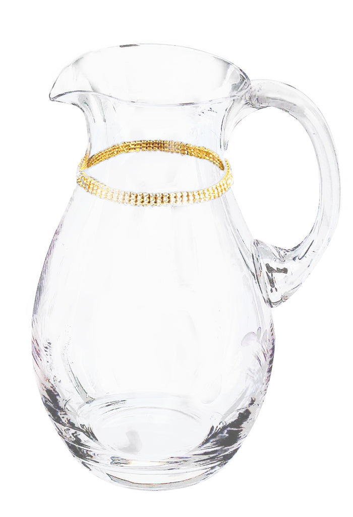 Italian Collection lead-free crystal pitcher decorated with hand-placed round gold Swarovski crystals, 44 oz
