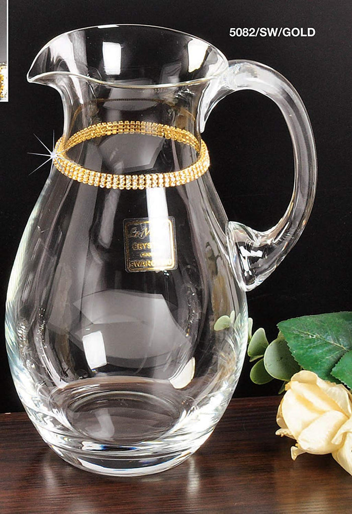 Close-up of sparkling round gold Swarovski crystal embellishments on the Italian Collection crystal pitcher