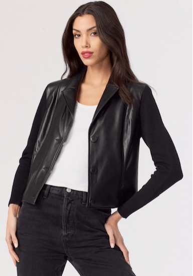 J. Society Faux Leather Jacket with Knit Sleeves