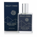 Kelly + Jones Mezcal Negra Eau de Parfum 50ml bottle with its dark blue packaging box, featuring a silver cap and minimalist geometric label design.