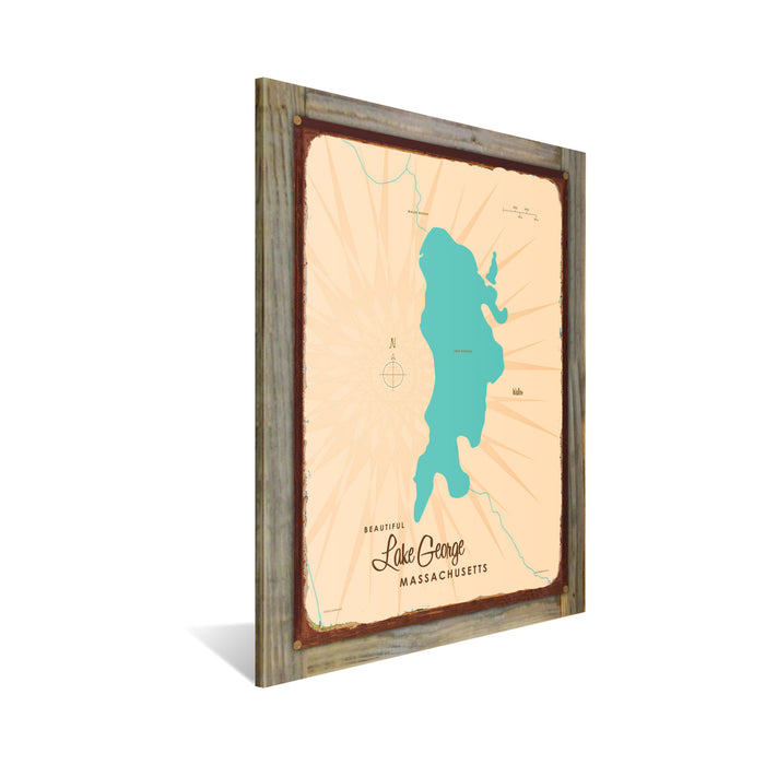 Lake George Minnesota, Wood-Mounted Rustic Metal Sign Map Art
