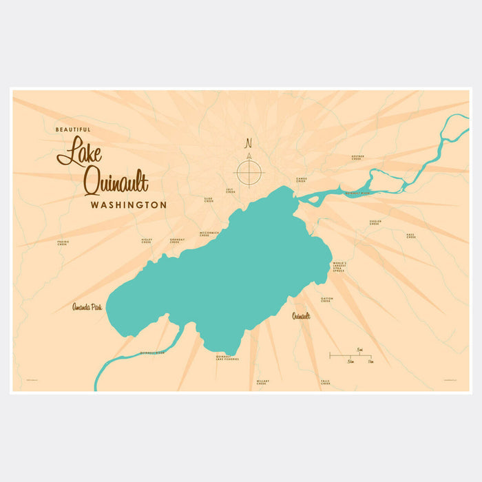 Lake Quinault Washington, Lake Map Art Print