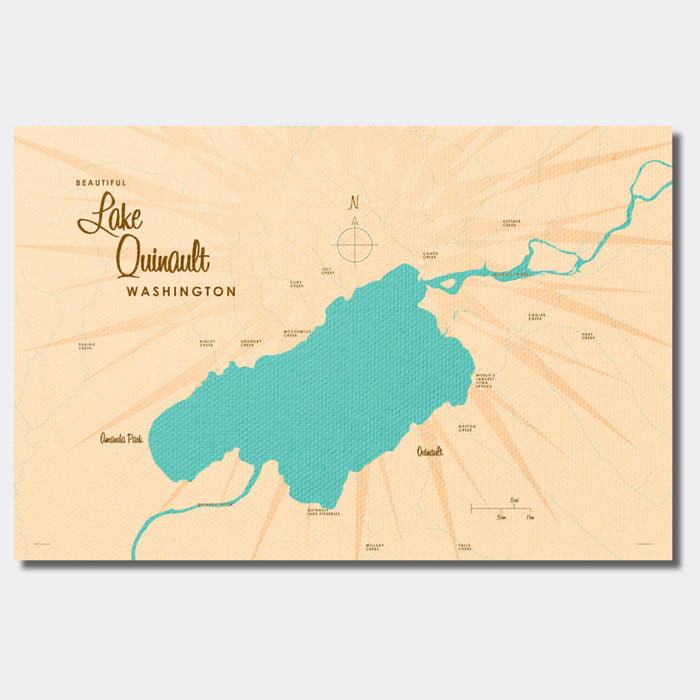 Lake Quinault Washington, Lake Map Canvas Print