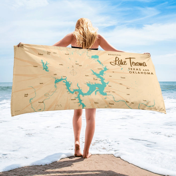 Lake Texoma Texas Oklahoma Map Beach Towel