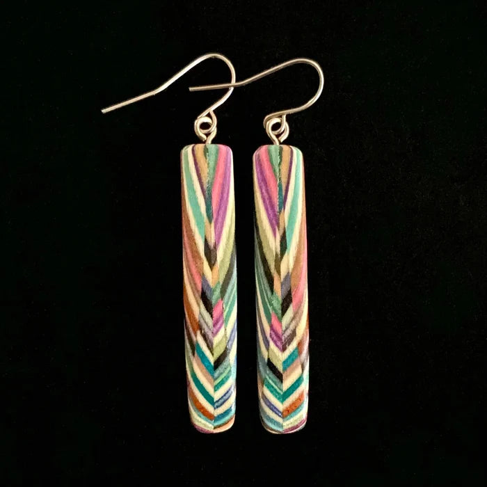Long Rectangle Composite Featherwood Earrings #1023 by Buzz Coren