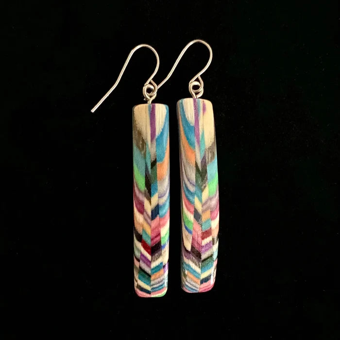 Long Rectangle Composite Featherwood Earrings #1023 by Buzz Coren